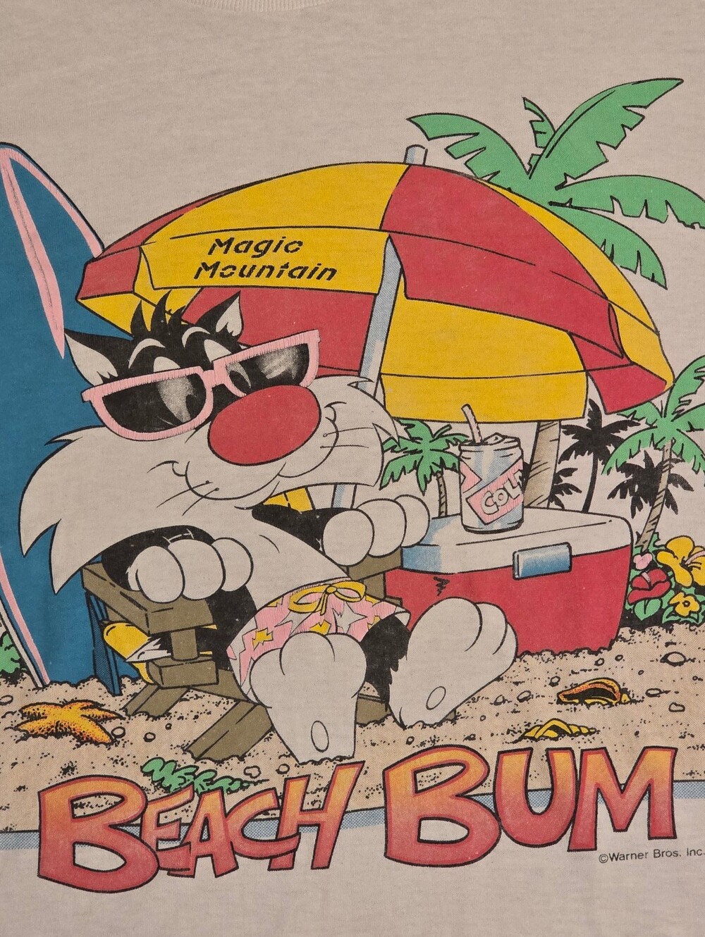 Tee Jays Vtg 80s Looney Tunes Sylvester Beach Bum T-Shirt Sz M White